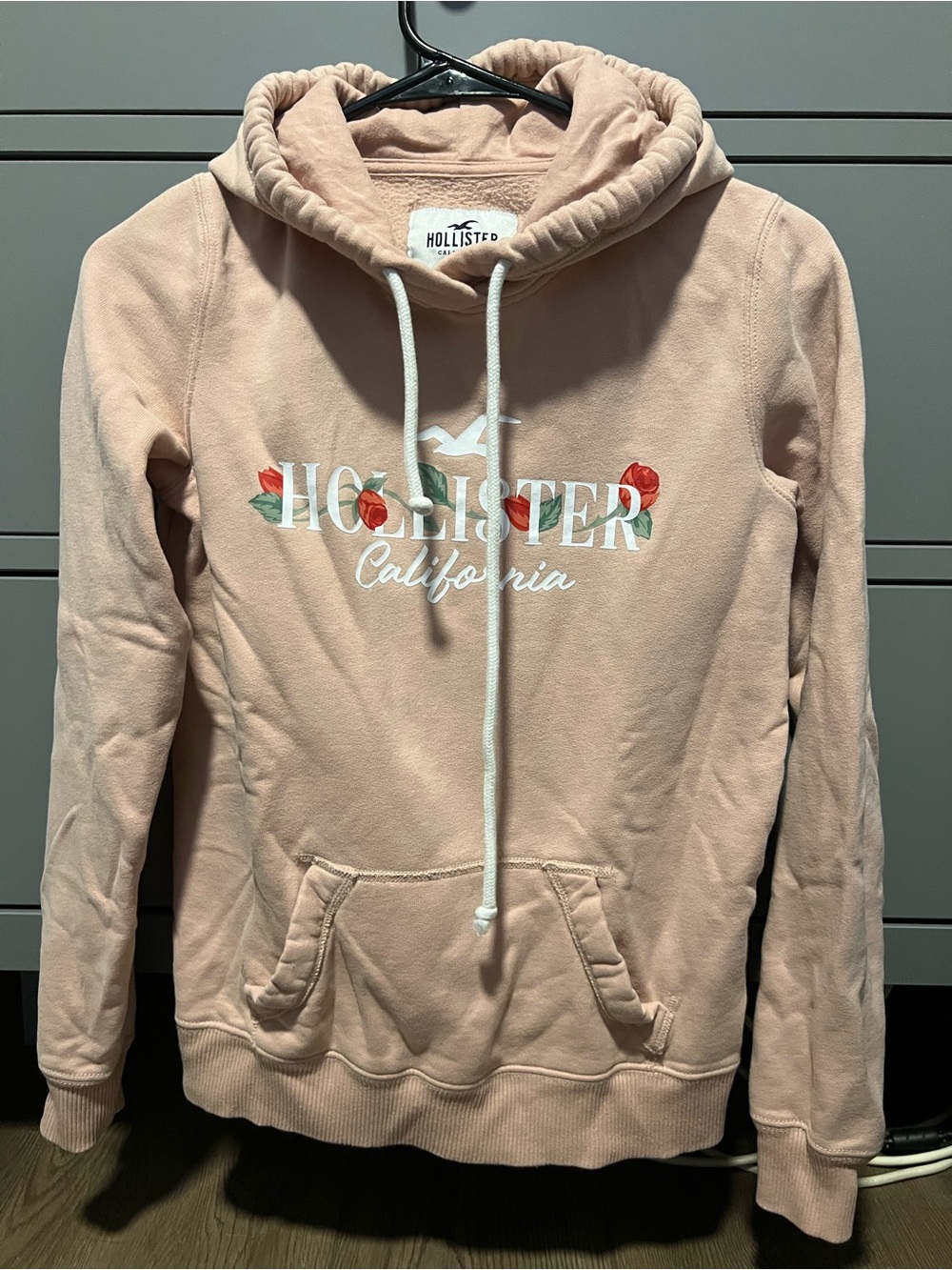 Hollister Dusty Rose Logo Hoodie with Floral Accents